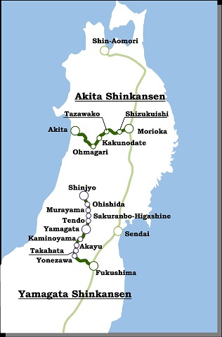 Yamagata & Akita Shinkansen Map